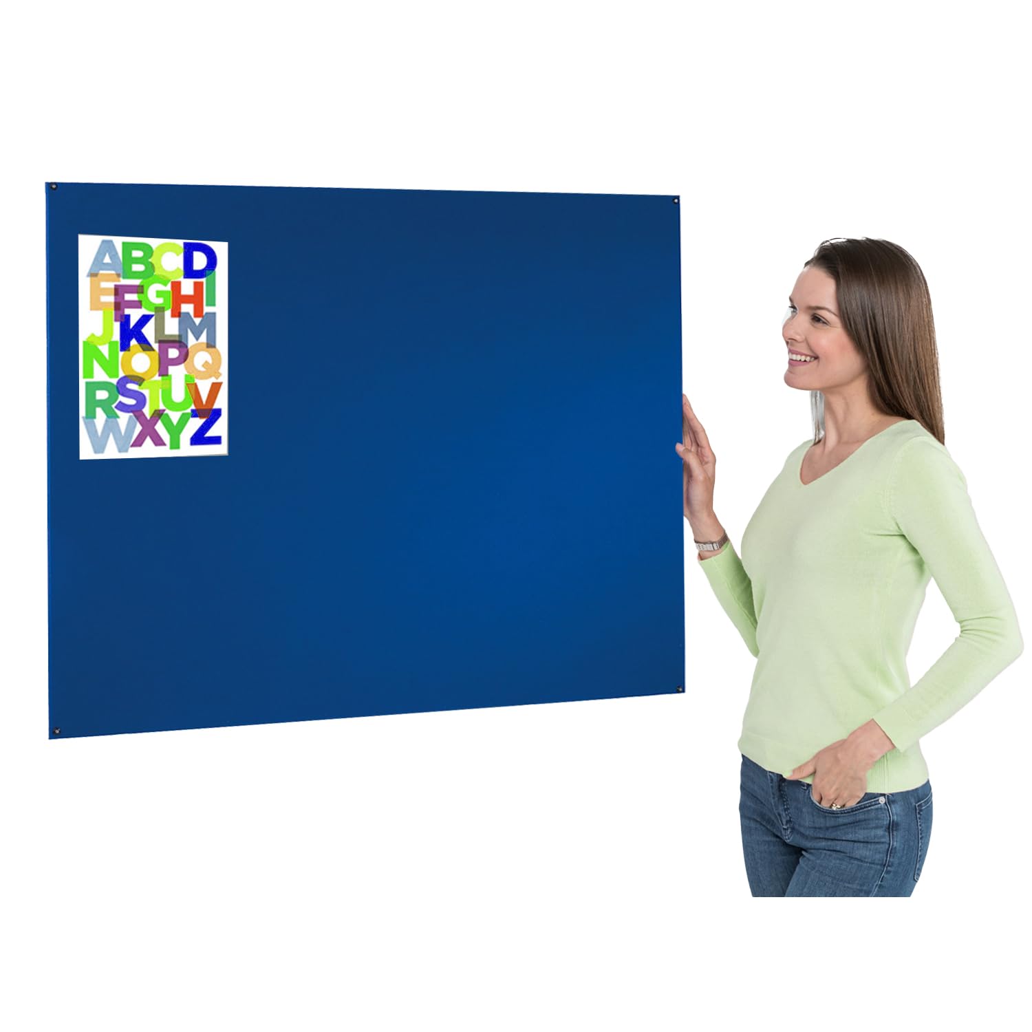 Frameless Blue Felt Noticeboard | 120 x 90 cm | Wall-Mounted Bulletin Pinboard | 6 Colours to Choose from - Ideal for Office, School