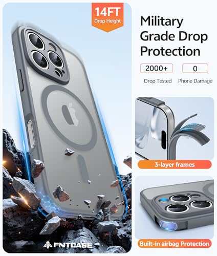 Image of FNTCASE for iPhone 16 Pro Case: [Compatible with Magsafe] Translucent Matte Magnetic Phone Cover - Military Grade Drop Protection Shockproof Protective Cases - Gray