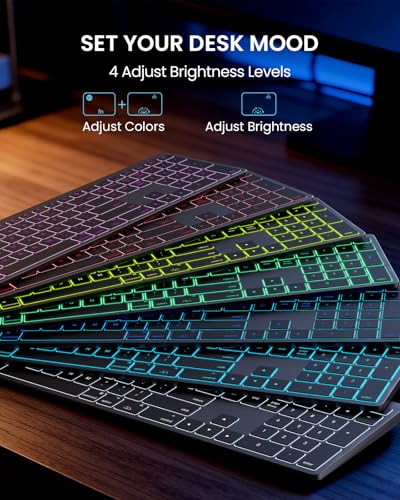 Image of SABLUTE Bluetooth Keyboard and Mouse for Mac - 7-Color Backlit, Multi-Device, Rechargeable, KMA1pro Full-Size Wireless Keyboard Mouse Combo with Quiet Scissor-Switch Keys for Mac (Space Gray)