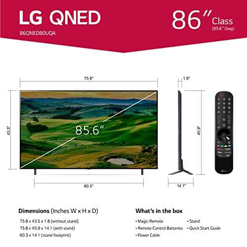 Lg 86-Inch Class Qned80 Series Alexa Built-In 4K Smart Tv, 120Hz Refresh Rate, Ai-Powered 4K, Hdr Pro, Wisa Ready, Cloud Gaming (86Qned80Uqa, 2022) #TOP1
