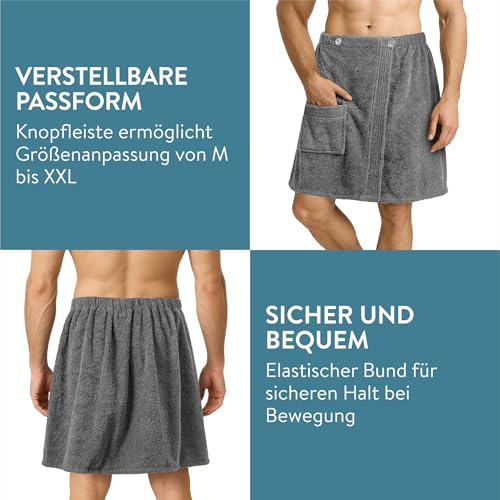 JEMIDI Sauna Frottee Kilt Sarong - M-XXL Herren Männer - Anthrazit - 100% Baumwolle - Saunakilt Saunasarong Saunatuch - Saunahandtuch waschbar bei 40°C