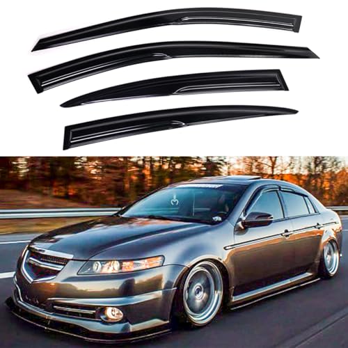 Premium JDM Style 3D Wavy Sport Gloss Black Window Visor Rain Guard Deflector Compatible for 2004-2008 Acura TL