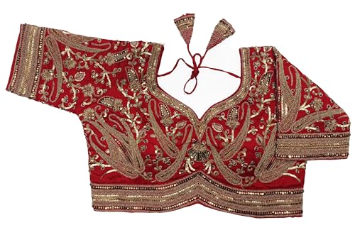 Image of Pujia Mills Women's Readymade Bridal Blouse Embroidery Copper Coding Glitter Sequence Thread Work Indian Ethnic Designer Stitched Half Sleeve Blouse Readymade for Women Saree Bridal Lehenga Choli