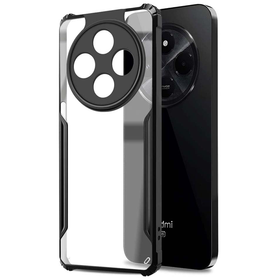 Fashionury Shockproof Crystal Clear Back Cover Case for Redmi A4 5G / Poco C75 5G / Redmi 14C 5G / Poco M7 5G | 360 Degree Protection | Transparent Back Case Cover (Black Bumper) 23 51VpPbsLNZL
