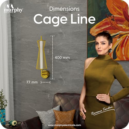 Image of Murphy Cage Line 12W Wall Lamp Pack of 1 | 3-in-1 Color Changing LED (Cool White /Warm White /Natural White) with 2-Year Warranty | Premium Golden Finish Decorative Light