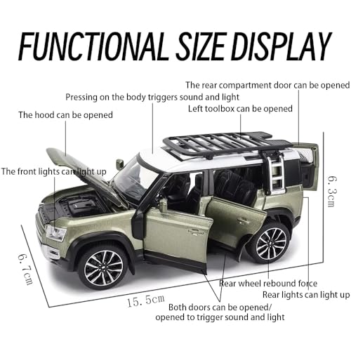 Image of Diecast Range Rover Defender Model - 1:32 Scale SUV Toy with Light & Sound, Alloy Off-Road Car for Kids & Collectors, Realistic Pull-Back Vehicle, Gift for Boys & Car Lovers (Green)