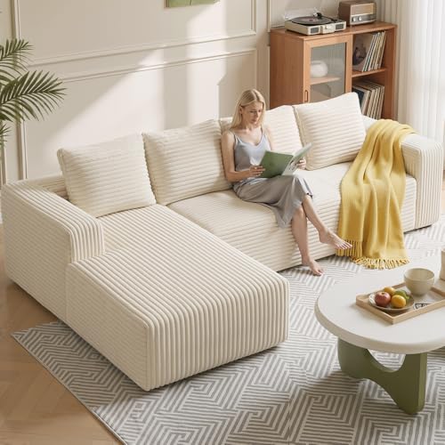 261cm Canape d'angle, Canapé 4 Places avec Méridienne et 4 Coussins, Canapé Sectionnel Convertible Canapé Lit/Canapé droit/canapé d'angle en L, Tissu en...