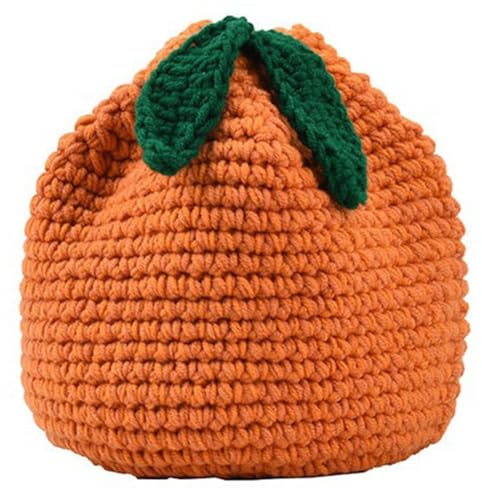 Rungion Womens Crochet Orange-Shaped Crossbody Bag Fruit-Inspired Knit Mini Shoulder Purse Cute Summer Handbag Birthday Gifts