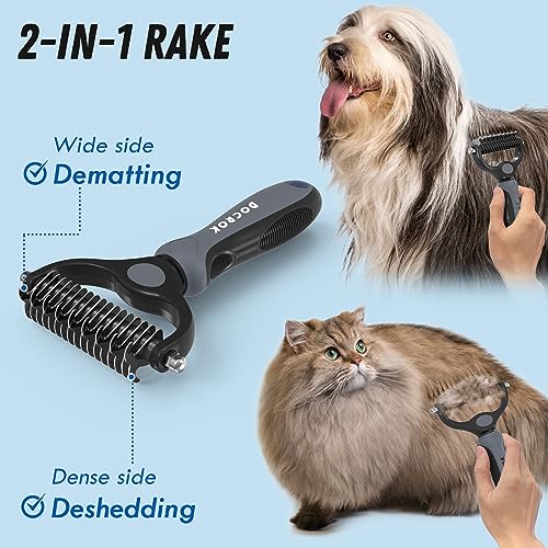 Pet-Grooming-Brush-and-Metal-Comb-Combo-Cat-Brush-Dog-Brush-for-Shedding-Undercoat-Rake-for-Dogs-Grooming-Dematting-Deshedding-Brush-Dogs-Shedding-Tool-for-Long-matted-Haired-Pets-Gray Pet Grooming Brush and Metal Comb Combo Cat Brush Dog Brush for Shedding Undercoat Rake for Dogs Grooming Dematting Deshedding Brush Dogs Shedding Tool for Long matted Haired Pets Gray