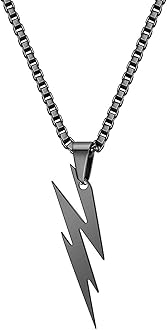 Shulemin Necklaces for Men Pendant Fashion Jewelry Men Necklace Unisex Chain Solid Color Thunder Flash Shape Neck Decoration Hip Hop Style Geometric Men Necklace Valentine Gift for He