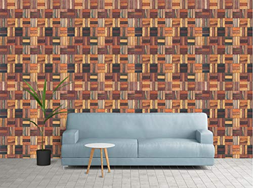 Image of DWELLSINDIA Checkered Wood Self Adhesive Wallpaper Waterproof, Scratch Resistant, Laminated 41cm x 244cm