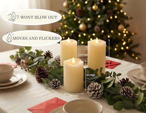 Image of Flameless Pillar Candles Flickering with Remote Timer, Battery Operated LED Candles Up to 400 Hours, 3D Moving Flame Real Wax Candles. (Ivory Melted Top)