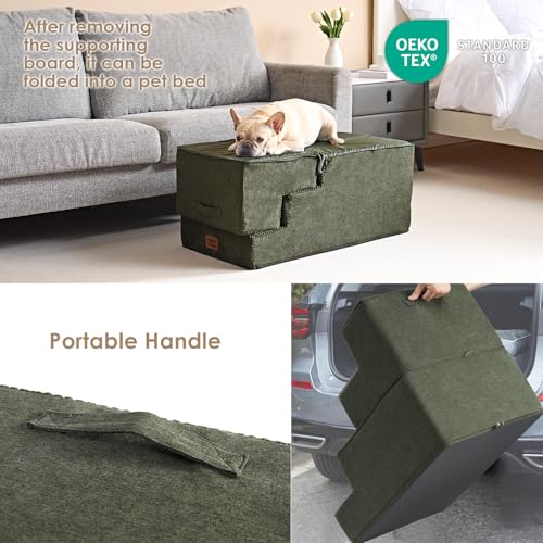 Image of EHEYCIGA Dog Stairs for High Bed 22.5 inch H, 5-Step Dog Steps for Bed, Pet Steps for Small Dogs and Cats, Non-Slip Balanced Pet Ramp Indoor, Military Green
