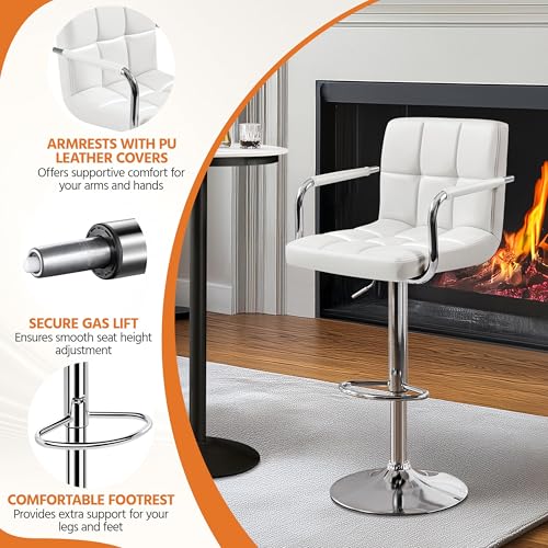 Image of Yaheetech Bar Stools Set of 4, Swivel with Backs, Adjustable Height, White