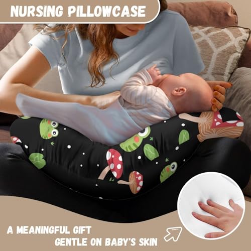 Image of Frog Mushrooms Baby Nursing Pillow Cover Neutral Breathable Pillow Cover for Infant Snug, Removable Breastfeeding Pillow Slipcover Easy to Clean