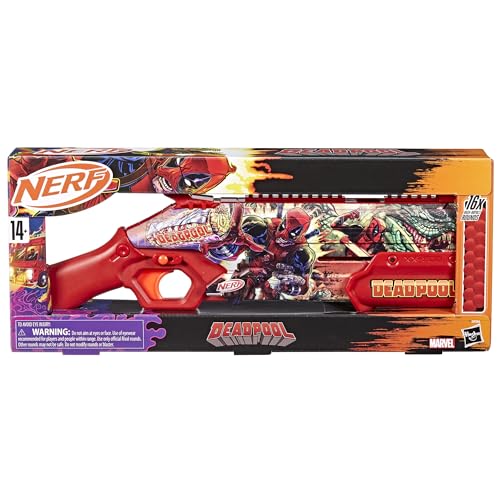 Image of Nerf Marvel Deadpool Blaster, 16 Nerf Rival Accu-Rounds, Pump Action, Breech Load, Gifts for Teens, 14+