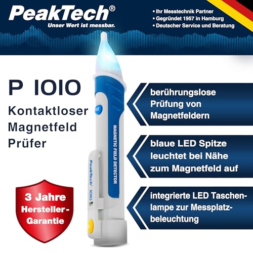 PeakTech P 1010 – Magnetfeldprüfer mit LED-Taschenlampe – Zum Prüfen von Relais, Magnetspulen,...