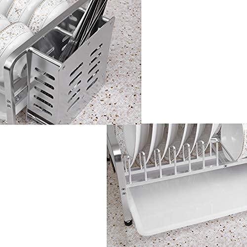 Estante para Platos Cesta para Platos con Bandeja de Goteo, Rejilla de Drenaje, Bandeja para Cubiertos de plástico extraíble montada en el Piso, Plato de Cocina, Rejilla de Secado, Soporte d