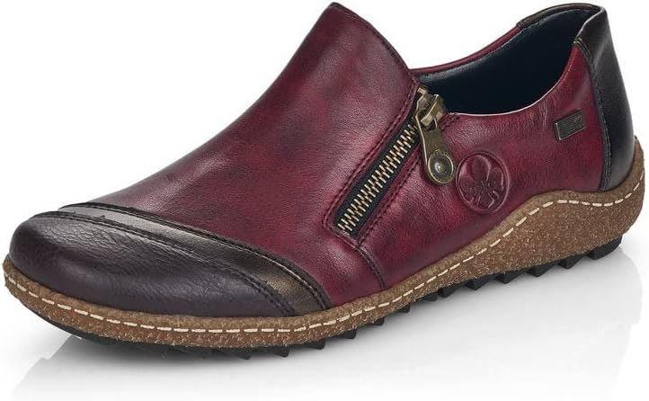 Mocassin Rieker Femme - Cuir Rouge, Semelle Caoutchouc, Intérieur Laine, Style Basique Confort