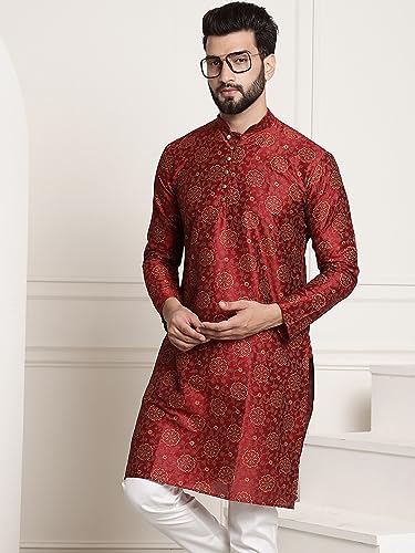 Image of SOJANYA Men's Silk Blend Kurta with Paisley Design