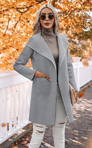 Image of ECOWISH Women Open Front Cardigan Fall Jacket Knit Coat Oversize Long Sleeve Lapel Open Front Coatigan