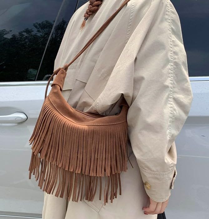 Crossbody Bags for Women Suede PU Leather Tassel Women's Handbags Shoulder Bag Top Handle Vintage Purse 20254