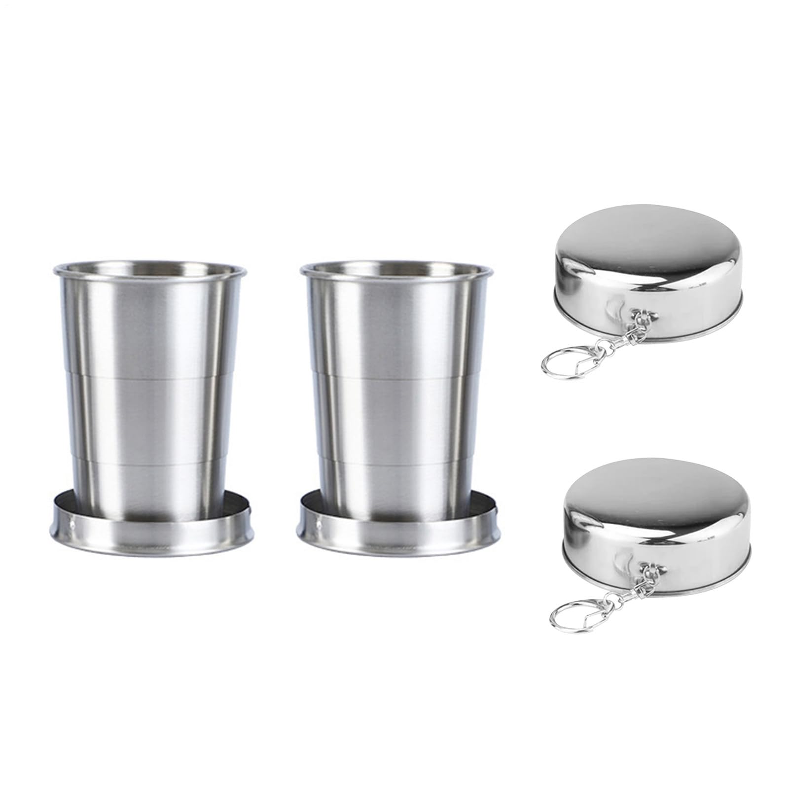 Pomurom Stainless Steel Folding Cup with Lid, 2 Pack 150ml Foldable Travel Mug Metal Drinking Cup Outdoor Telescopic Mug Reusable Portable C-ollapsible Cups for Travel Camping Hiking Picnic