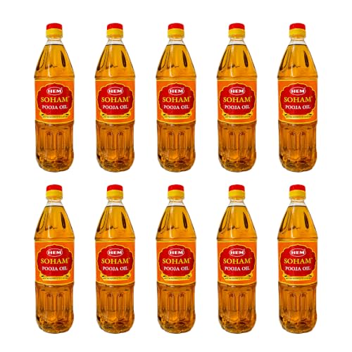 Image of Hem Soham Clove Pooja Oil 900ml, Pack of 10 | Premium Sacred Oil for Rituals, Lighting Diyas & Lamps | Long-Lasting Flame & Pure Aroma | Ideal for Daily Puja, Festivals & Ceremonies