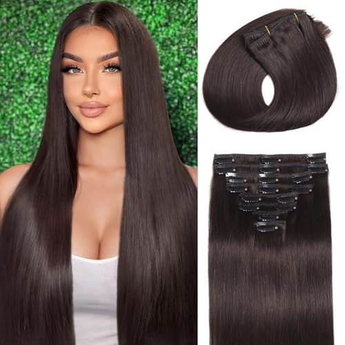 Clip in Hair Extensions Real Human Hair 18 Inch Seamless Invisible Human Hair Clip in Extensions...