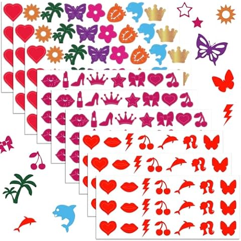 225 Pieces Tanning Stickers, Sunbathing Tattoo Body Sticker Self Adhesive for Indoor Tanning Beds, 15+ Styles Heart Butterfly Lips Strawberries Shaped Cover