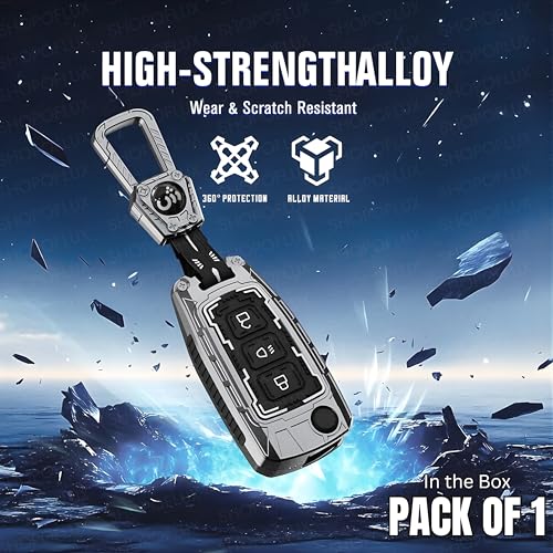 Image of SHOPOFLUX Metal Key Cover Compatible with Tata Tiago | Nexon | Altroz | Curvv | Safari | Storme | Zest | Bolt | Tigor | Punch | Hexa 3 Button Flip Key