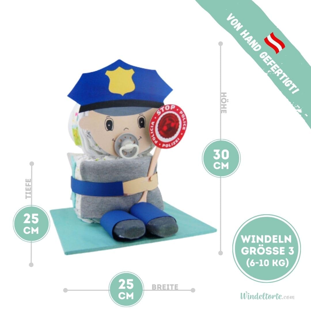 Windelpolizist Neutral [Überraschunseffekt] - Geschenk zur Geburt - Babyparty - Pullerparty - Punkelparty - Jetzt Geburtsgeschenk Torte bestellen