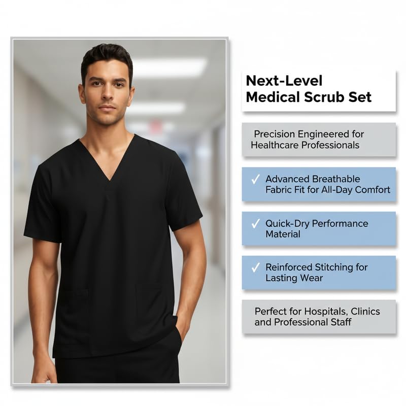 Image of TrendyUniform Unisex Regular Fit Polyester Cotton Scrub Suit for Componder| V-Neck Top and Drawstring Pant |Half Sleeves Hospital Uniform for Doctors, Nurses and Dentist, OT