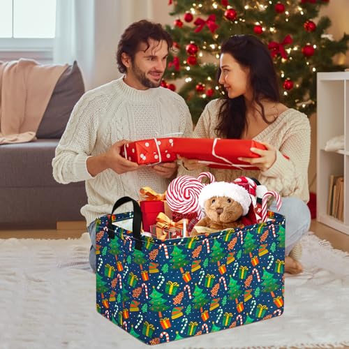 Image of Rectangular Christmas Basket Storage Bin Collapsible Nursery Hamper Book Shelf Basket Xmas Party Box