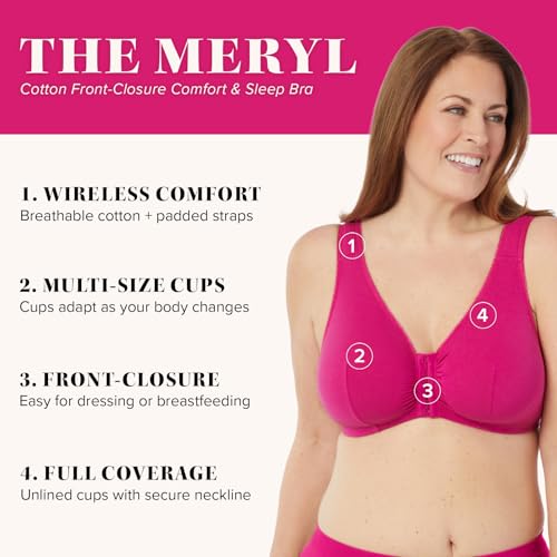 Image of LEADING LADY, Meryl, Front-Closure Cotton Bra, Comfort Sleep for Women, Breathable, Unlined, Full Coverage, Wireless, 36A-56H