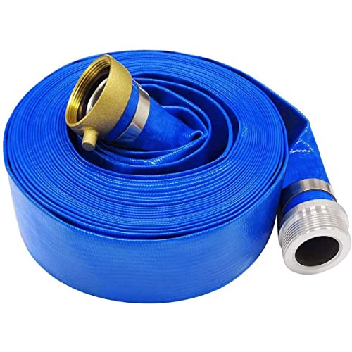 3 x 50 Blue PVC Backwash and Discharge Hose for Swimming Pools Heavy Duty Reinforced Flat Pool Hose with Aluminum Pin Lug Fittings