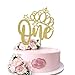 One Cake Topper Baby First Birthday Cake Decorations for Baby Shower Boys Girls Kids 1st Birthday Party Decorations Supplies - Gold Glitter