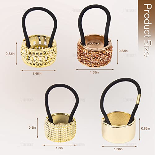 Auear, 8 Pack Rhinestone Ponytail Holder Hair Cuffs Gothic Punk Elastic Hair Ties Bands Metal Ponytail Holder Cuff For Women Girls Hair Accessoires #TOP2