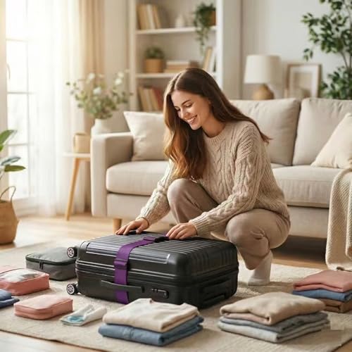 Image of Luggage Straps: Secure Your Belongings, Made Seat Belt Material Size 2 inch X6.5FT Color + 1 ADD A Baggage Belt(1 inchX20 inch Black) (Dark Purple, 4 Pack)
