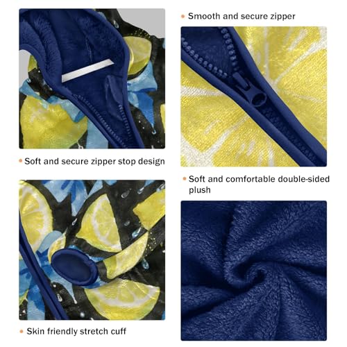 Lemon Slices with Blue Ribbons Toddler Fleece Jacket Girl Boys Hooded Fleece Jacket Coat Warm Outwear Zip-up 3-10T3