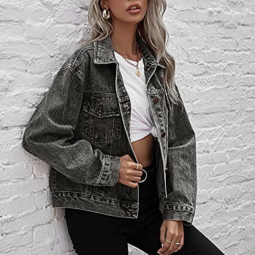 Veste jean orange femme oversize au style vintage et décontracté