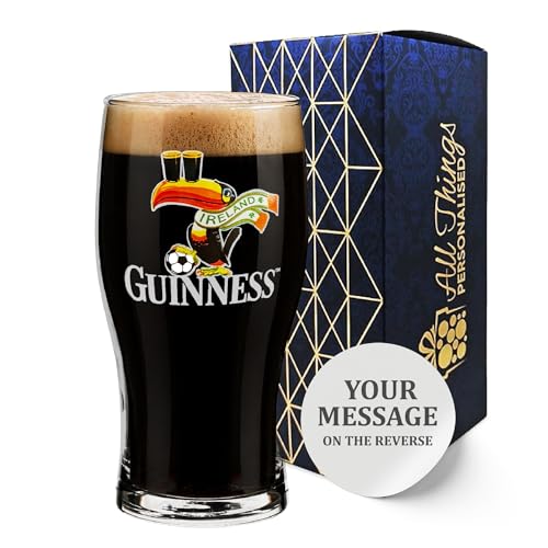 All Things Personalised Official Football Ireland Guinness Pint Glass Engrave with Any Message for Any Occasion Stylize with a Variety of Fonts Laser Engraved Gift Box Included