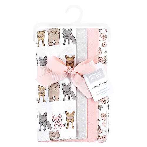 Image of Hudson Baby Unisex Baby Cotton Poly Flannel Burp Cloths, Wild Forest Pink 4-Pack, One Size