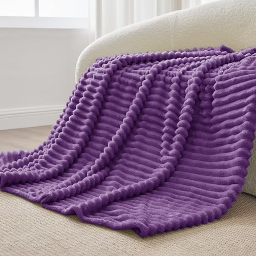 Image of BEDELITE Ribbed Twin Blanket for Couch & Bed, Purple, 60 inchx80 inch