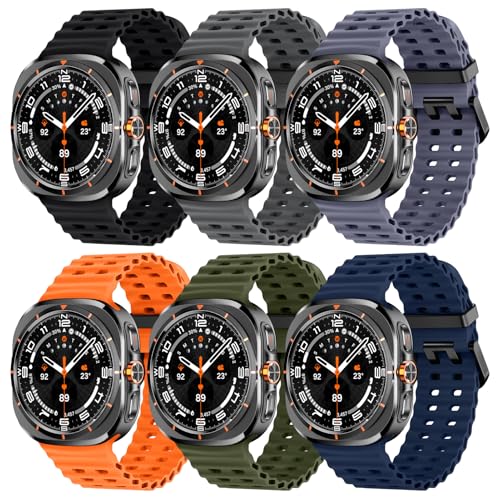 Acextro 6-Pack Marine Sport Band Compatible with Galaxy Watch Ultra Bands 47mm (2025/2024), Samsung Watch 7 Ultra Bands for Men Women, Breathable Ocean Silicone Strap No Gap Design