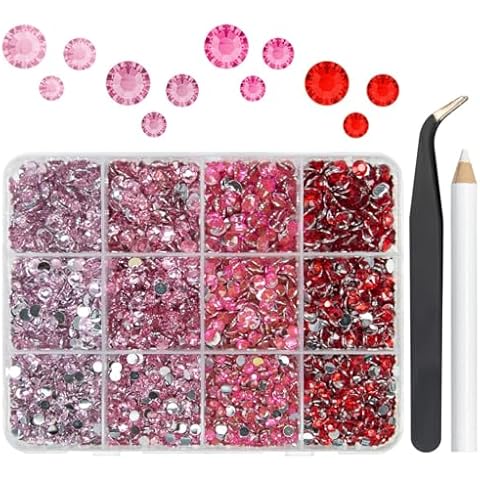 qiipii Resin Rhinestones Bulk for Crafting 3mm 4mm 5mm 4 Color Flatback Crystal Stones Non-Hotfix Light Pink Hot Pink Red Resin Gems Diamonds for Nails Eyes Face Makeup Crafts DIY Tumblers Bottles Cover