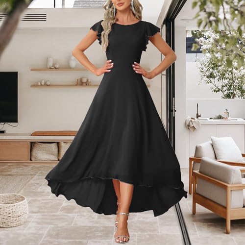 FairyLove Women Wedding Ruffle Dresses Flowy Puffy with Deep V Neck Pleated Hem Lantern Long Sleeve Bell Sleeves4