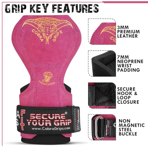Image of Cobra Grips Weight Lifting Gloves with Adjustable Neoprene Padded Wrist Wraps - Heavy Duty Alternative to Power Lifting Hooks for Deadlifts