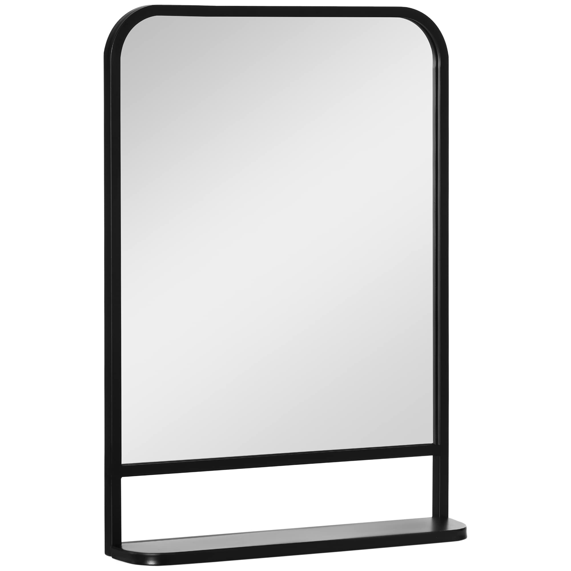 HOMCOM Espejo Decorativo de Pared 50x70 cm Espejo Rectangular de Metal con Estante de Almacenamiento para Salón Dormitorio Entrada Estilo Moderno Negro