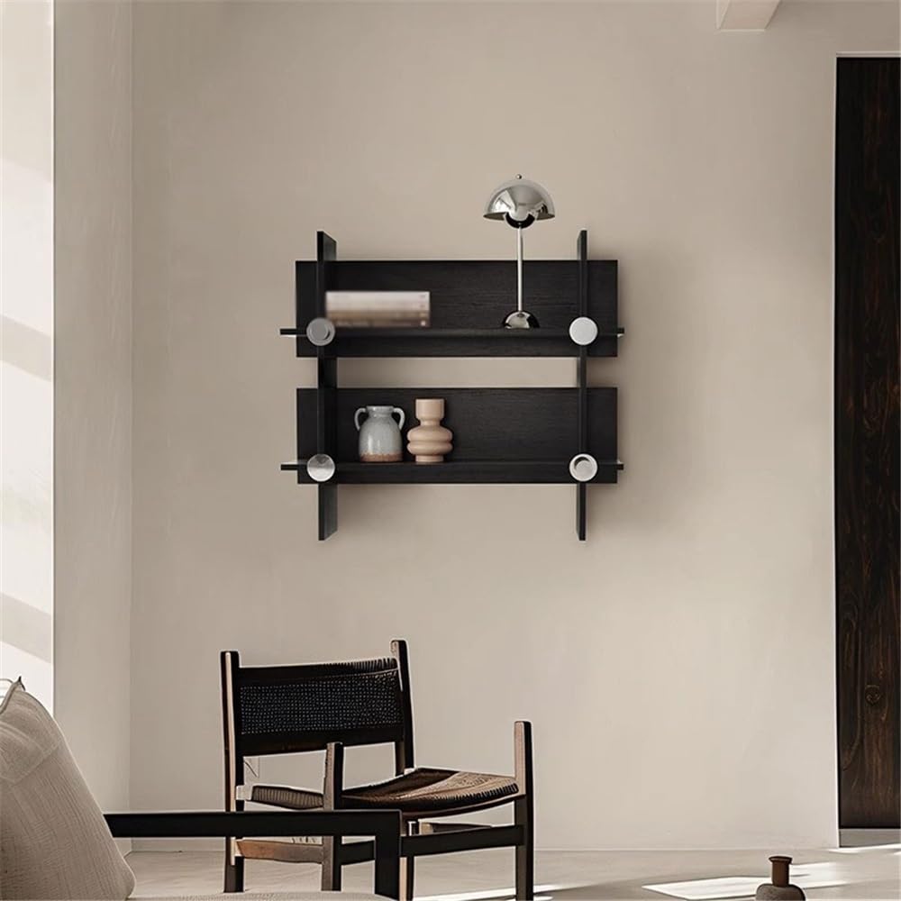 Instalación Estantes Negros for Libros montados en la Pared, estantería de exhibición Tablero sintético, for Sala Estar, Organizador Oficina, Estante Decorativo (2 Niveles)